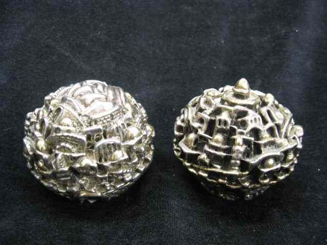 Appraisal: Sterling Silver Paperweights gold trim hallmarked '' diameter