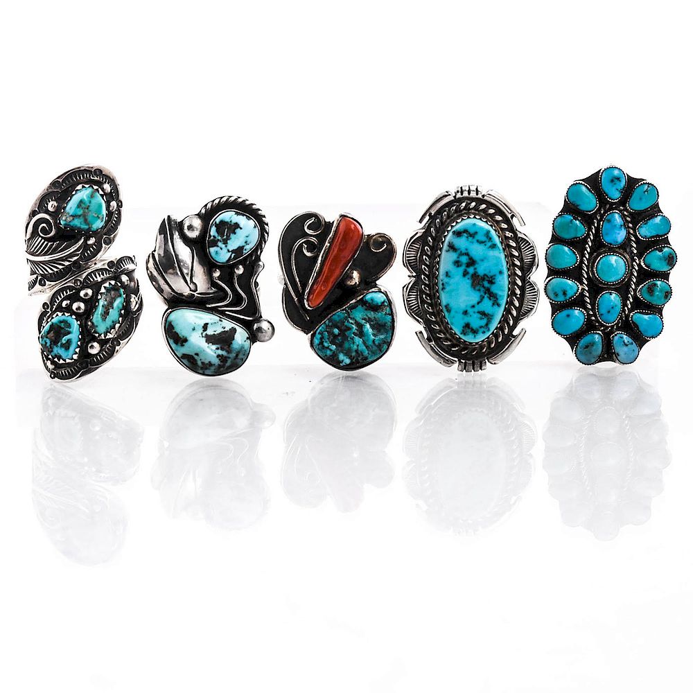 Appraisal: NATIVE AMERICAN CRAFT TURQUOISE RINGS Ring sizes - approx weight