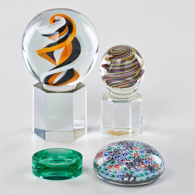 Appraisal: VENINI Four pieces two tabletop ball sculptures millefiori paperweight and