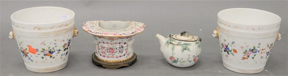 Appraisal: Four piece porcelain lot to include a pair of floral