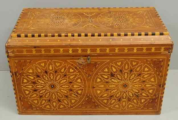 Appraisal: Continental storage chest th c with inlaid compass wheel and