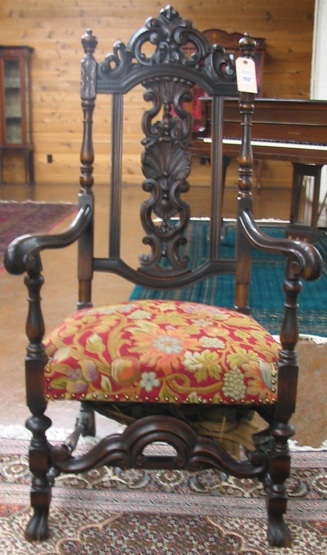 Appraisal: WILLIAM MARY STYLE CARVED WALNUT ARMCHAIR American c 's having