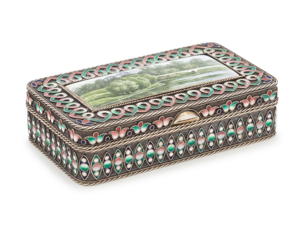 Appraisal: A Russian Silver and Enameled Snuff Box A Russian Silver