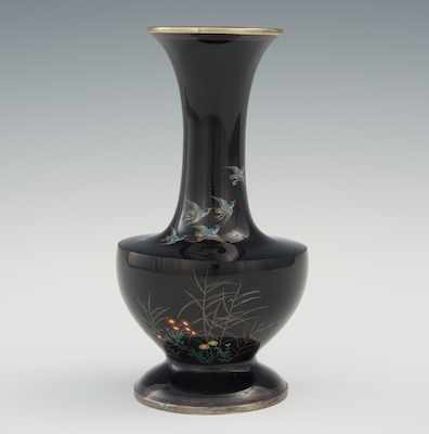 Appraisal: A Cloisonne Wasted Vase With Sparrows Mark of Hayashi Kodenji