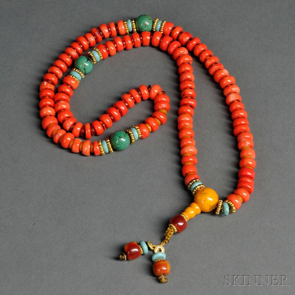 Appraisal: Beaded Necklace China comprising faux coral turquoise and art glass