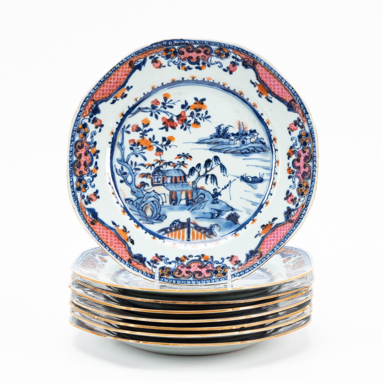 Appraisal: CHINESE BLUE WHITE PLATES IRON RED ACCENTS Chinese Export porcelain