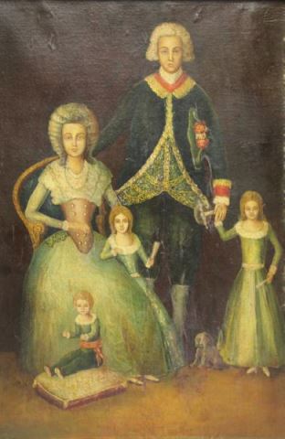 Appraisal: th C Oil on Canvas Primitive Family Portrait From an