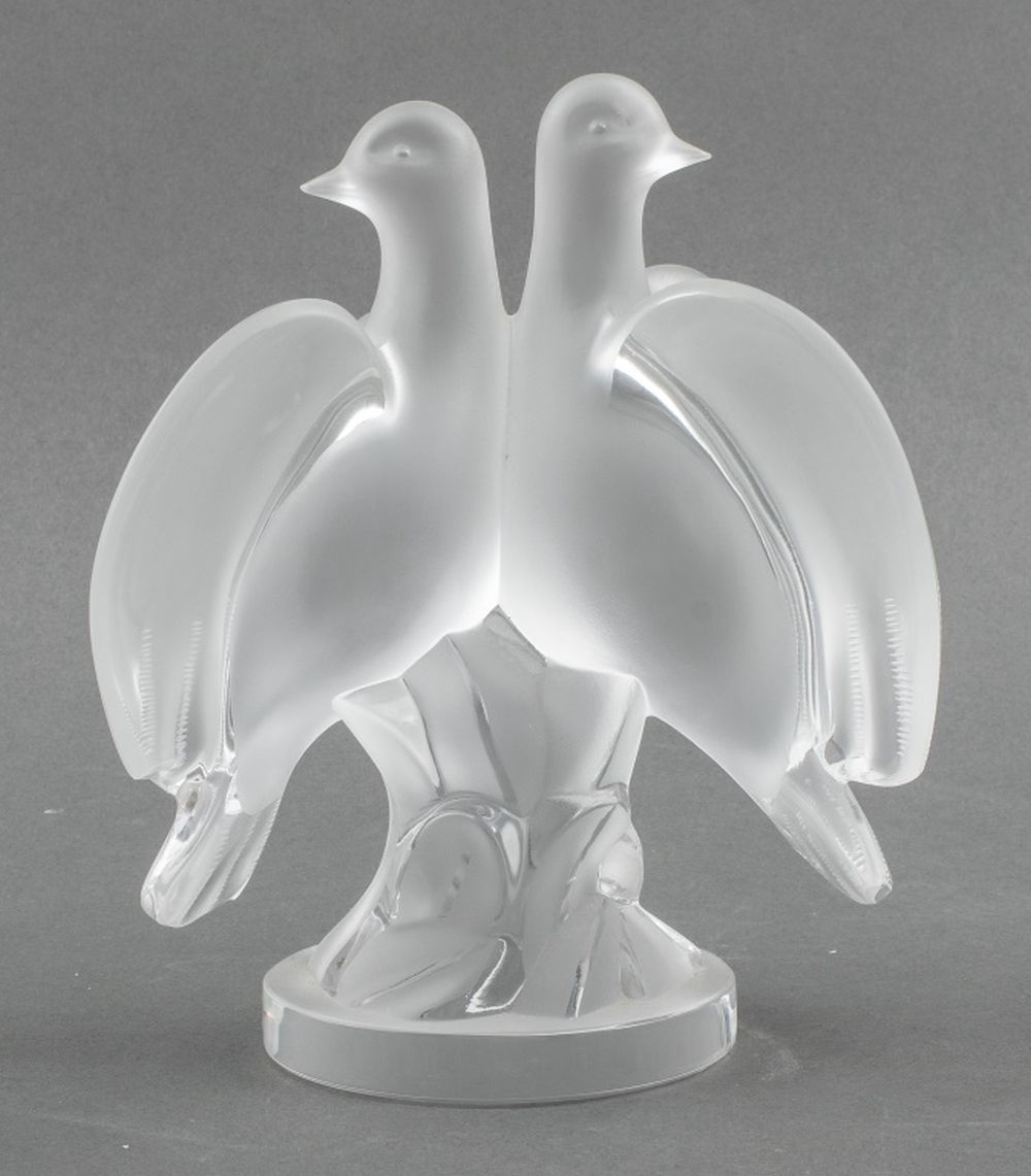 Appraisal: LALIQUE CRYSTAL ARIANE DOVES SCULPTURES Lalique frosted sculptures of a