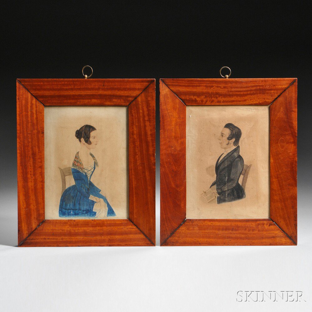 Appraisal: Pair of Watercolor Profile Portraits America th century depicting a