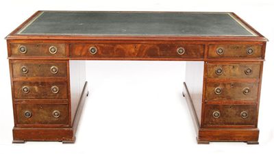 Appraisal: A mahogany partner's pedestal desk with a leather inset top