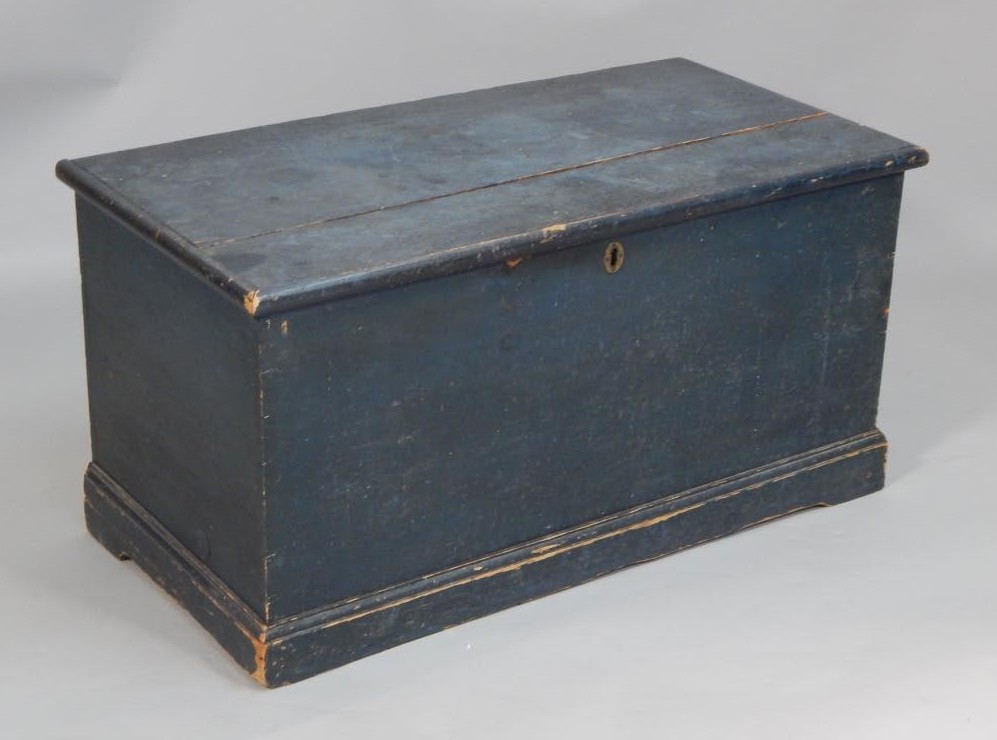 Appraisal: A Victorian painted pine blanket box on a plinth base