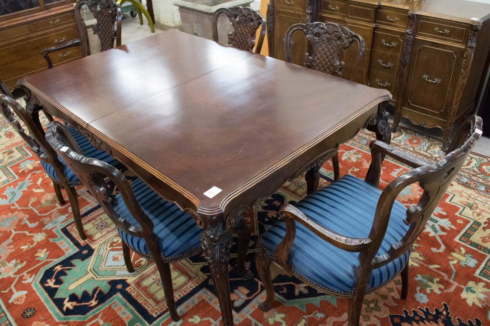 Appraisal: LOUIS XV STYLE MAHOGANY DINING TABLE AND CHAIR SET American