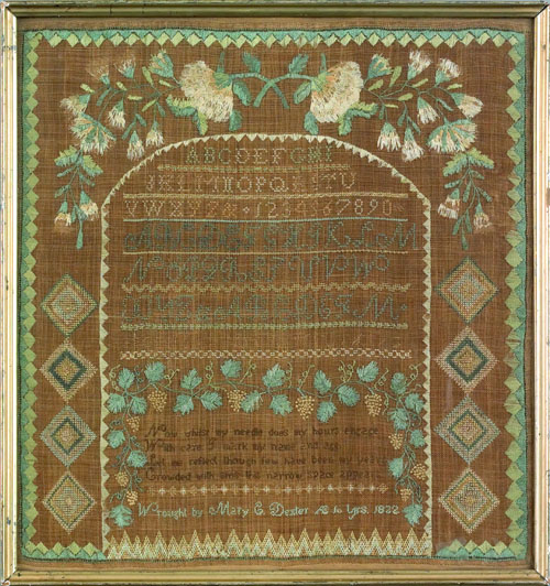 Appraisal: New England silk on linen sampler dated wrought by Mary