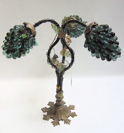 Appraisal: ITALIAN GLASS GRAPE CLUSTER TABLE LAMP Deco Period with three