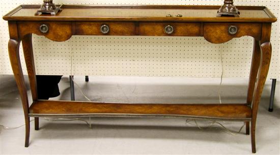 Appraisal: Console table paraquet herring-bone inlay top cabriole knee and goat