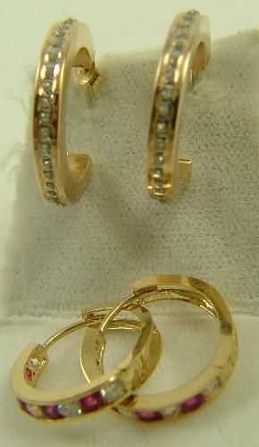 Appraisal: TWO PAIRS OF DIAMOND HOOP EARRINGS K yellow gold the