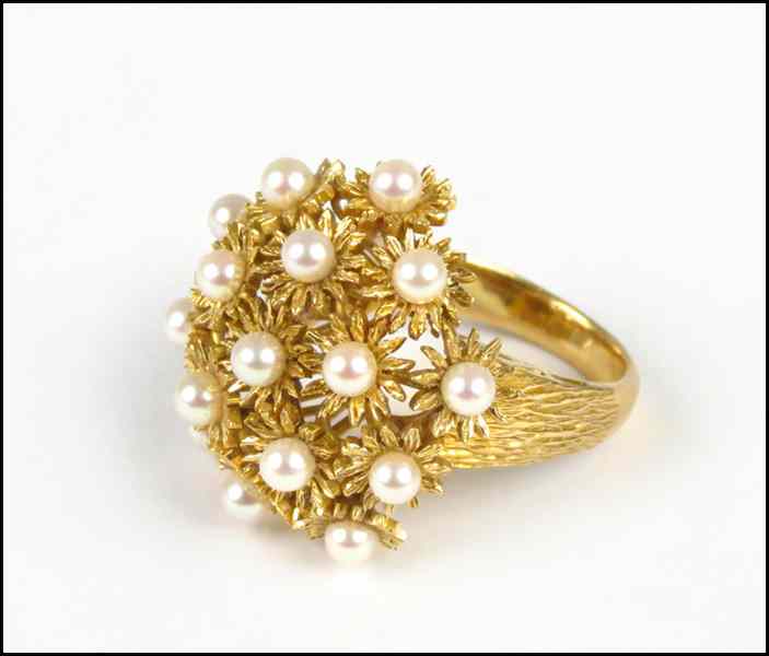 Appraisal: PORTUGUESE FLORAL MOTIF PEARL AND KARAT YELLOW GOLD RING grams