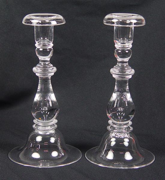 Appraisal: Pair of Steuben Candlesticks Crystal baluster-form candlesticks with dome base