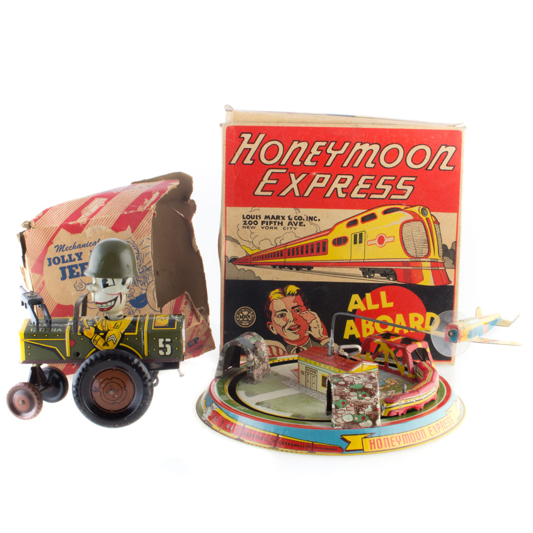 Appraisal: Marx Honeymoon Express and Jolly Joe Jeep tin litho in