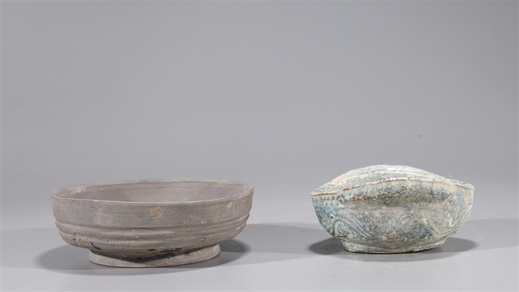 Appraisal: Two Chinese early style ceramic bowls one glazed with molded