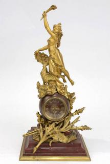 Appraisal: French Neoclassical style gilt bronze and marble figural mantle clock