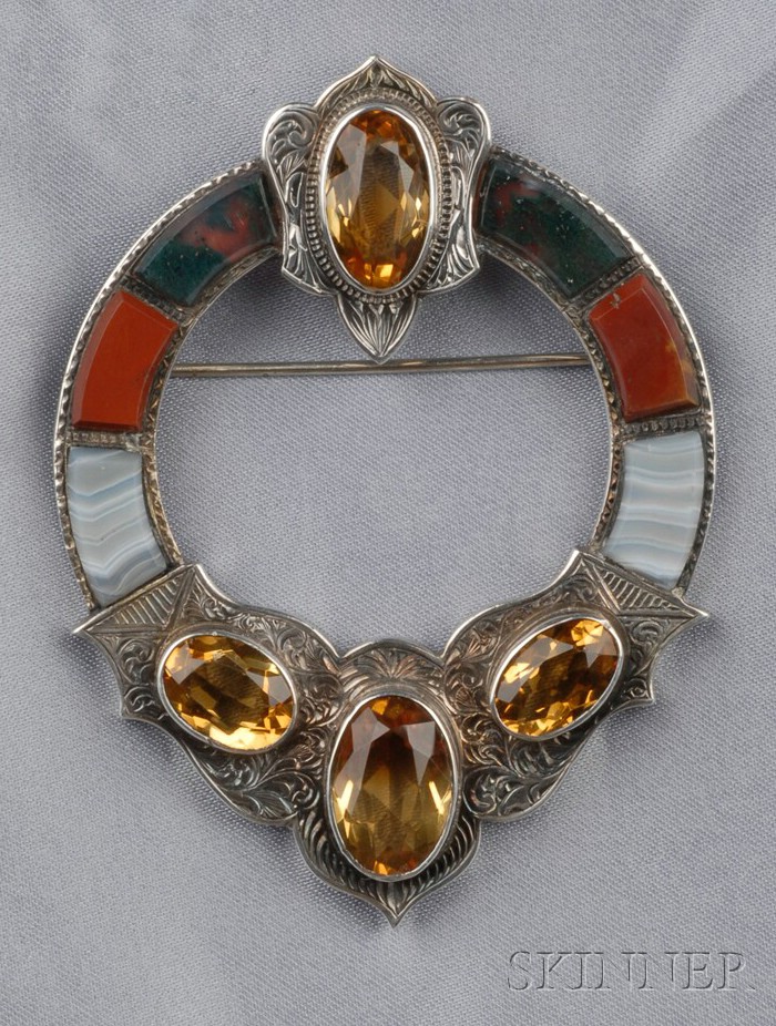 Appraisal: Victorian Sterling Silver Scottish Agate and Citrine Brooch Chester late