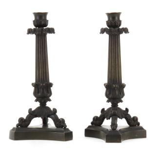 Appraisal: Pair of Neoclassical Charles X Style Patinated Bronze Candlesticks Column