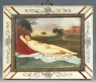 Appraisal: Miniature painting nude in landscape Miniature painting rectangular watercolor on