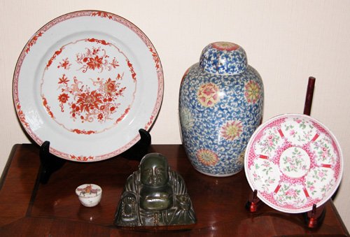 Appraisal: Artist Title Assorted Asian Objects including Jade Buddha Japanese porcelain