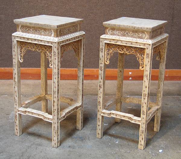 Appraisal: A pair of Rococo style inlaid bone pedestals height in