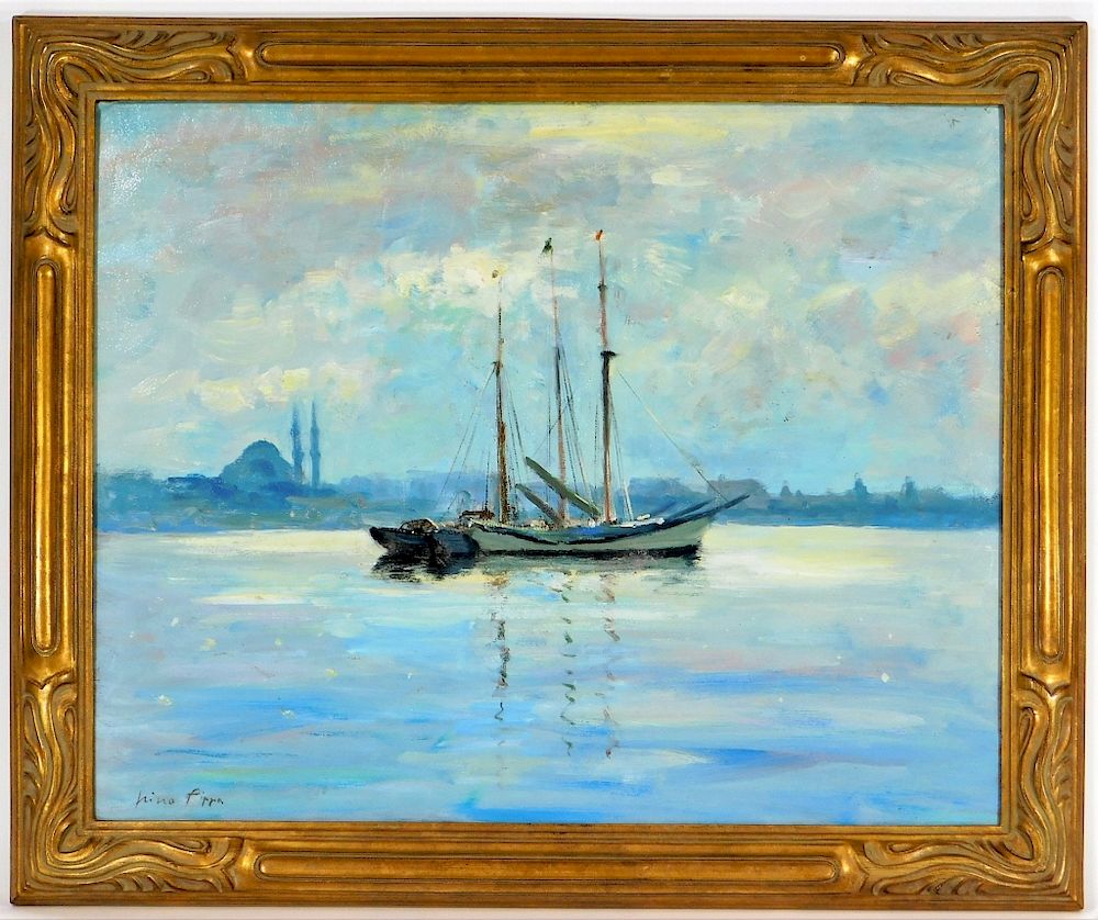 Appraisal: Nino Pippa Istanbul Fishing Boats O B Painting Missouri Italy