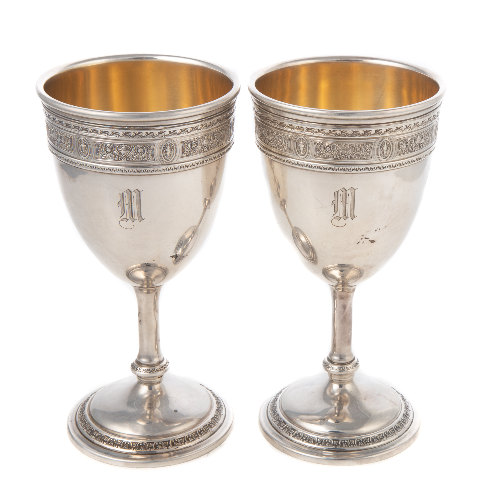 Appraisal: A PAIR OF INTERNATIONAL STERLING WEDGWOOD GOBLETS Model P Neo-Classical