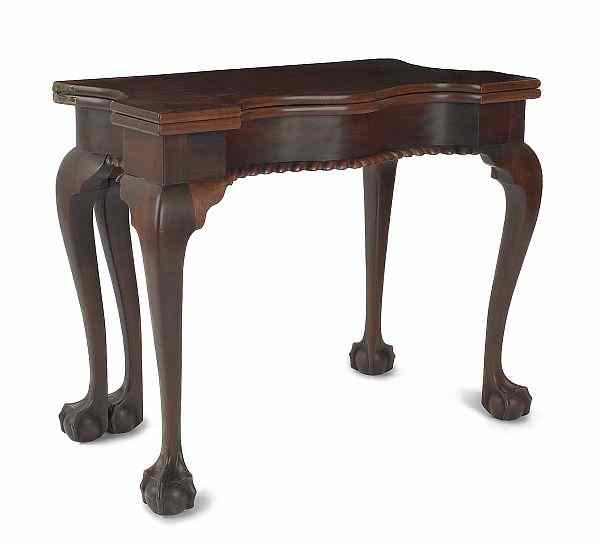 Appraisal: New York Chippendale mahogany card table ca the serpentine top