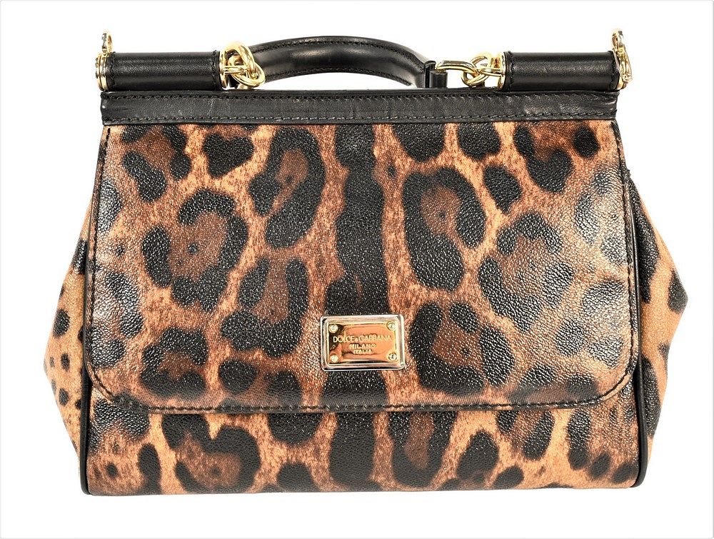 Appraisal: Dolce Gabbana Brown and Black Leopard Canvas Handbag having fabric