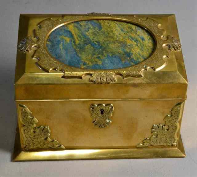 Appraisal: Elegant Joseph Edward Sydenham brass box w AgateEnglish Victorian brass