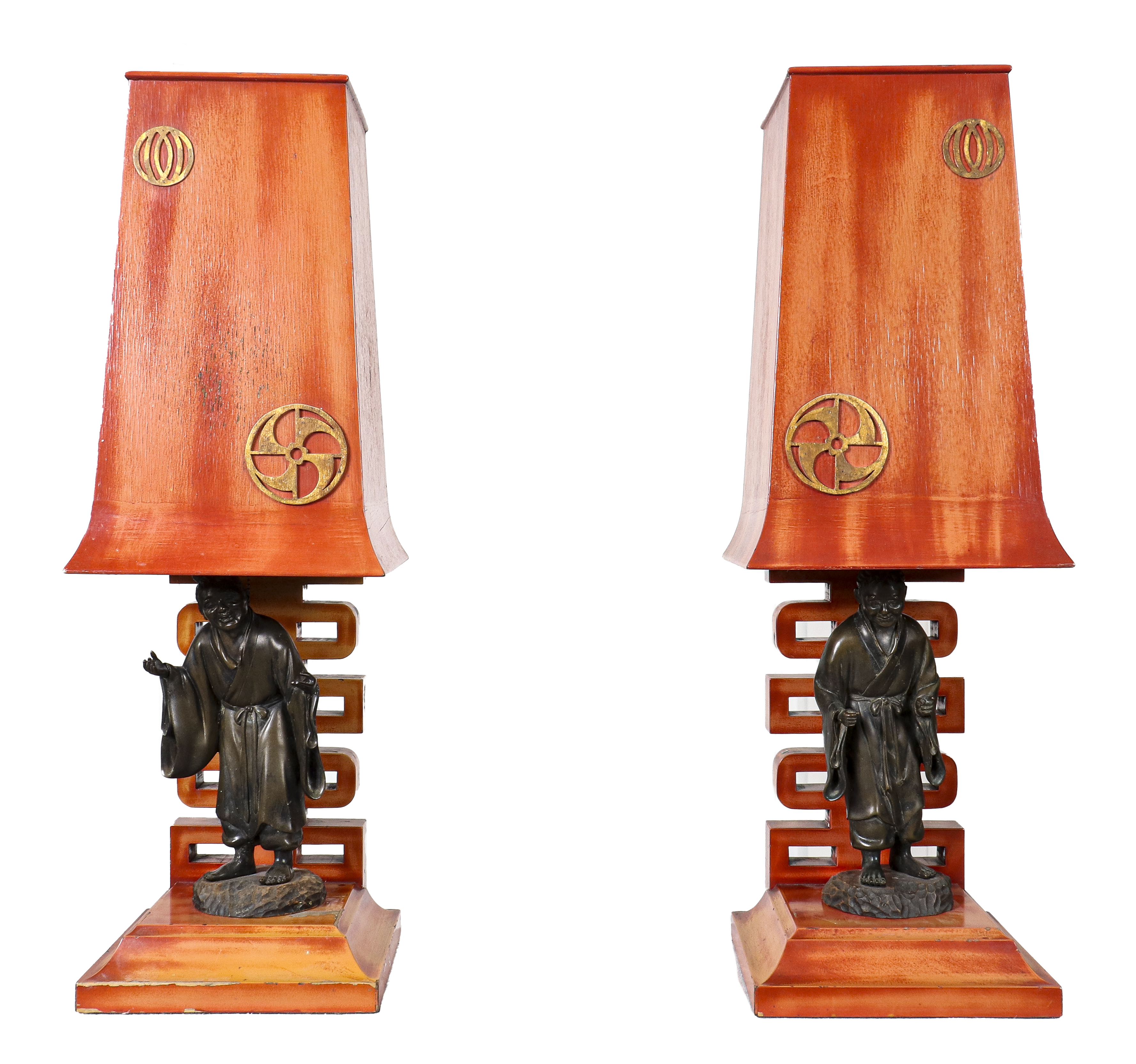 Appraisal: JAMES MONT ASIAN MODERN CARVED WOOD TABLE LAMPS James Mont