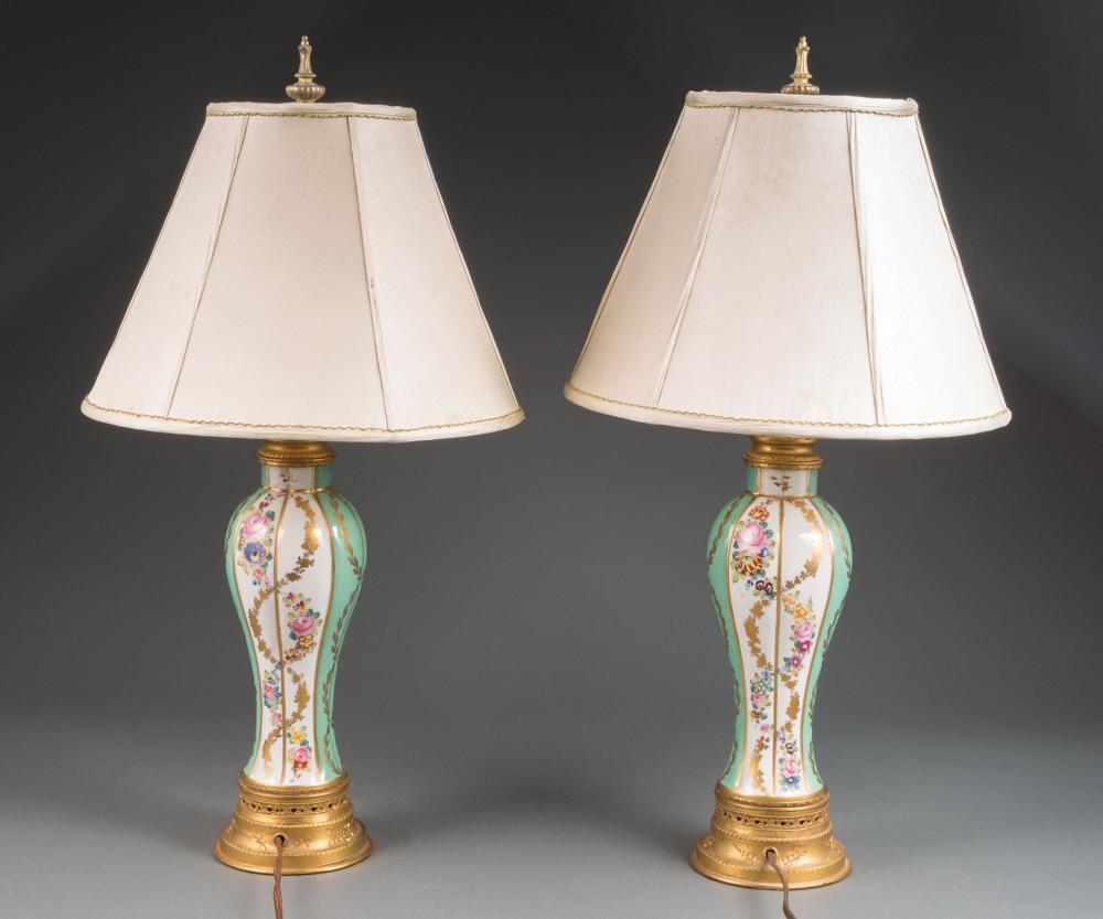 Appraisal: Pair of Mint Green and Gilt Porcelain Vasiform Table Lamps