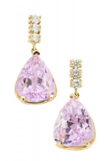 Appraisal: A PAIR OF KUNZITE AND DIAMOND EARRINGS A PAIR OF