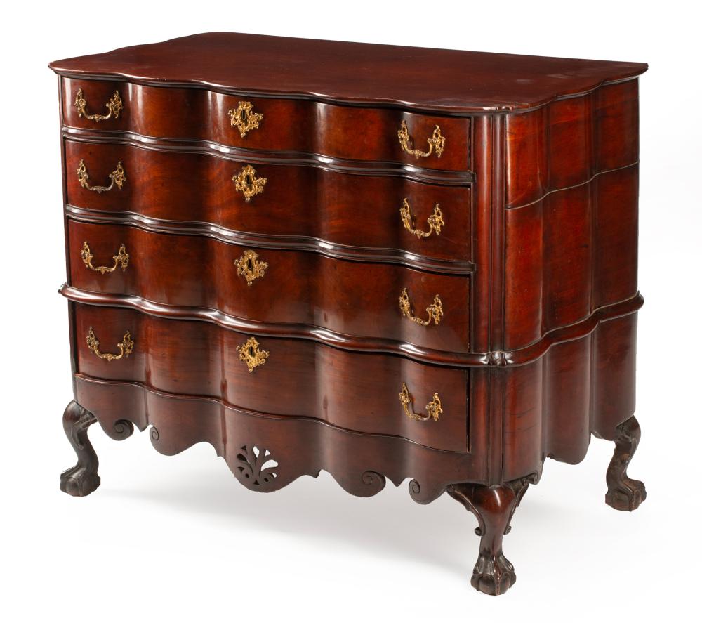 Appraisal: Dutch Carved Mahogany Serpentine Chest of Drawers th c shaped