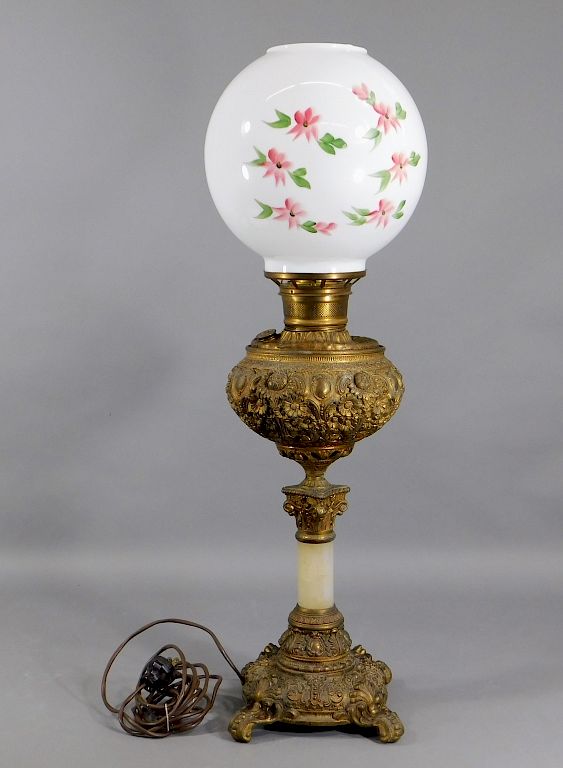 Appraisal: C American Victorian Gilt Banquet Oil Lamp United States Late