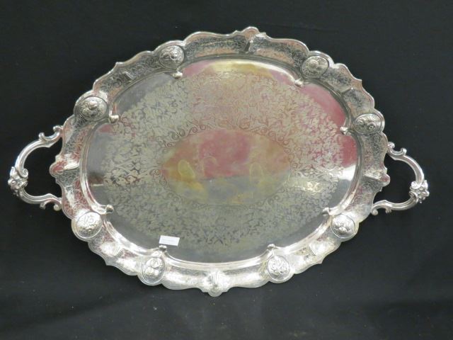 Appraisal: English Victorian Silverplate Serving Tray floral medallions and elaborate designs