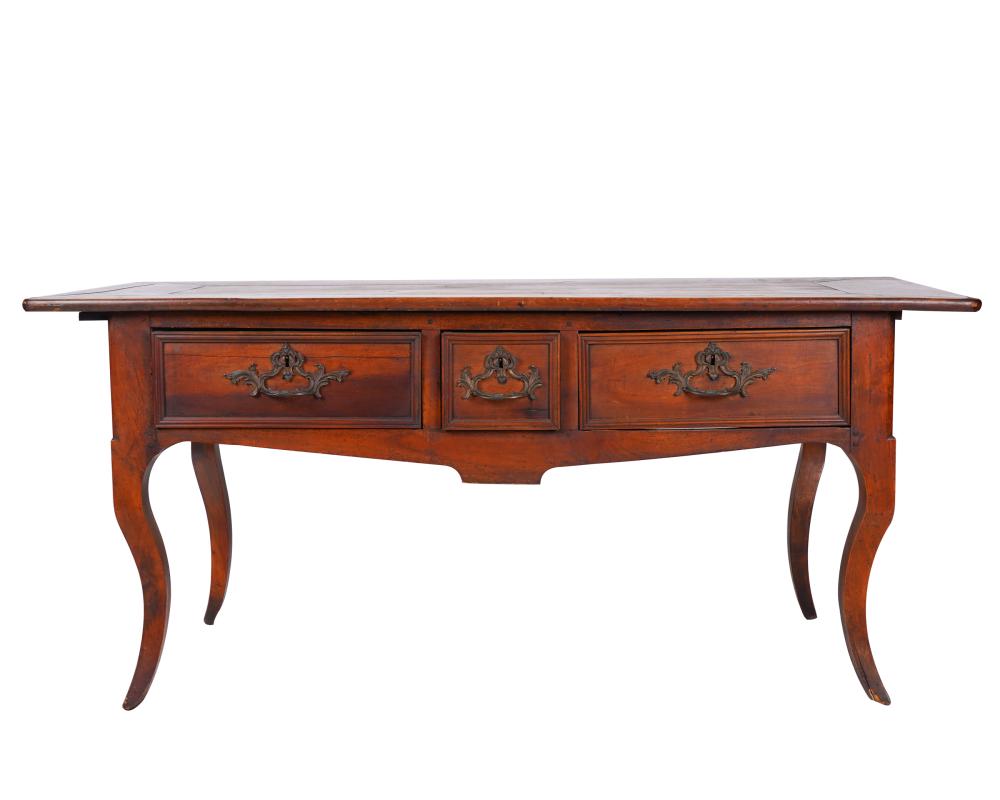 Appraisal: ANTIQUE FRENCH PROVINCIAL WALNUT SIDE TABLEhaving three drawers inches wide