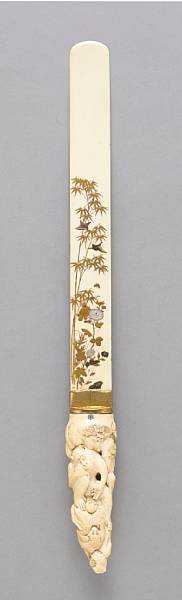 Appraisal: A Shibayama style inlaid ivory letter opener Meiji Period The