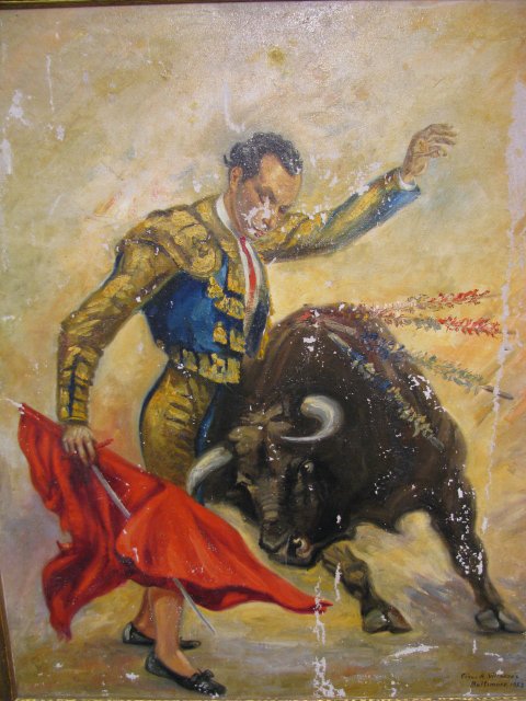 Appraisal: Oil on canvas painting of a bull fighter signed Cesar