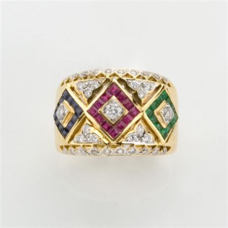 Appraisal: Gold Gem-Set and Diamond Band Ring Estimate -