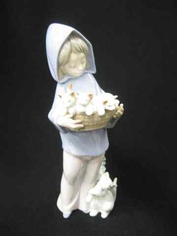 Appraisal: Lladro Porcelain Figurine Girlholding basket of kittens '' excellent