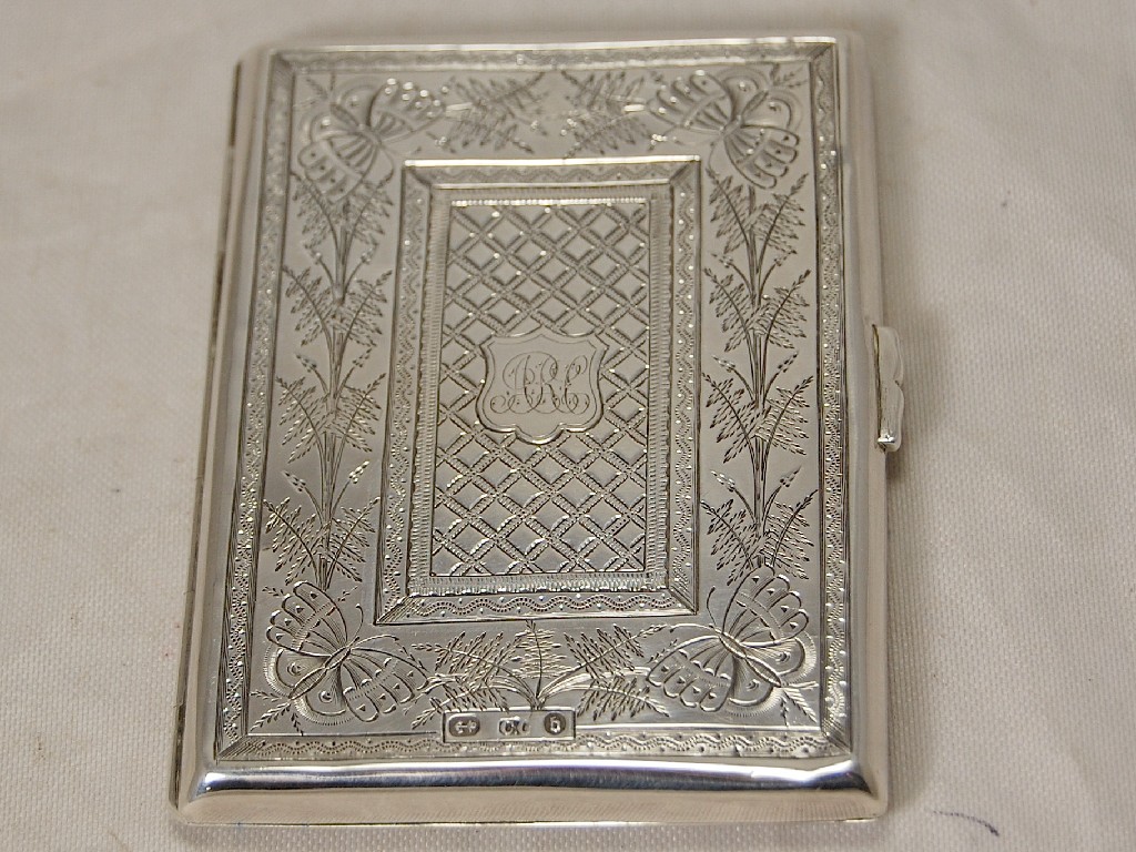 Appraisal: Lady's Victorian silver rectangular hinged card case engraved overall with