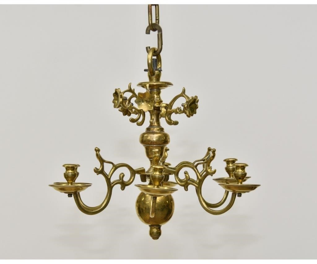 Appraisal: Late th c brass chandelier with six lights on a