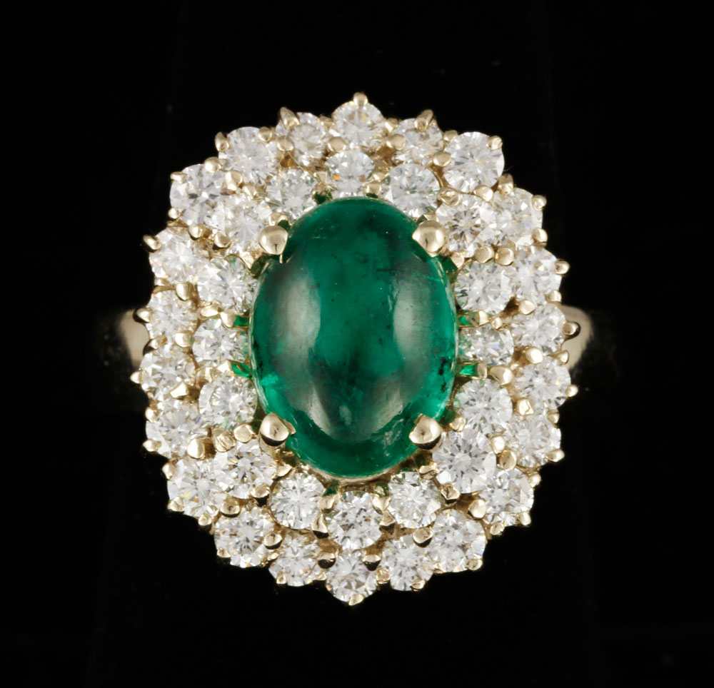 Appraisal: - K Gold Diamond and Cabochon Emerald Ring K white