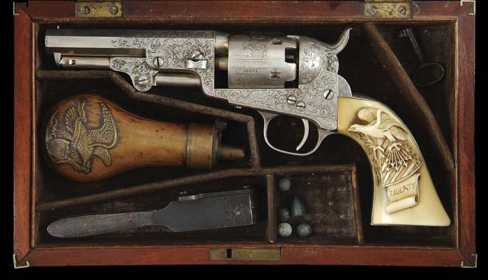 Appraisal: SPECTACULAR CASED ENGRAVED COLT MODEL POCKET REVOLVER Cal SN Full